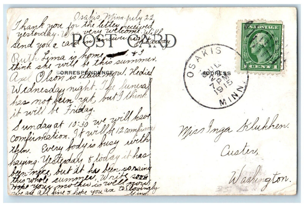 1915 Inlet Osakis Lake Bridge Boat Lake Osakis Minnesota Posted Vintage Postcard