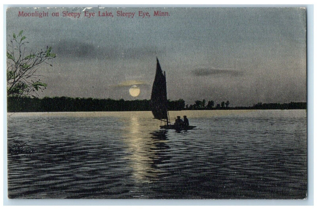 1909 Moonlight Sleepy Eye Lake Night Scene Moon Sleepy Eye Minnesota MN Postcard