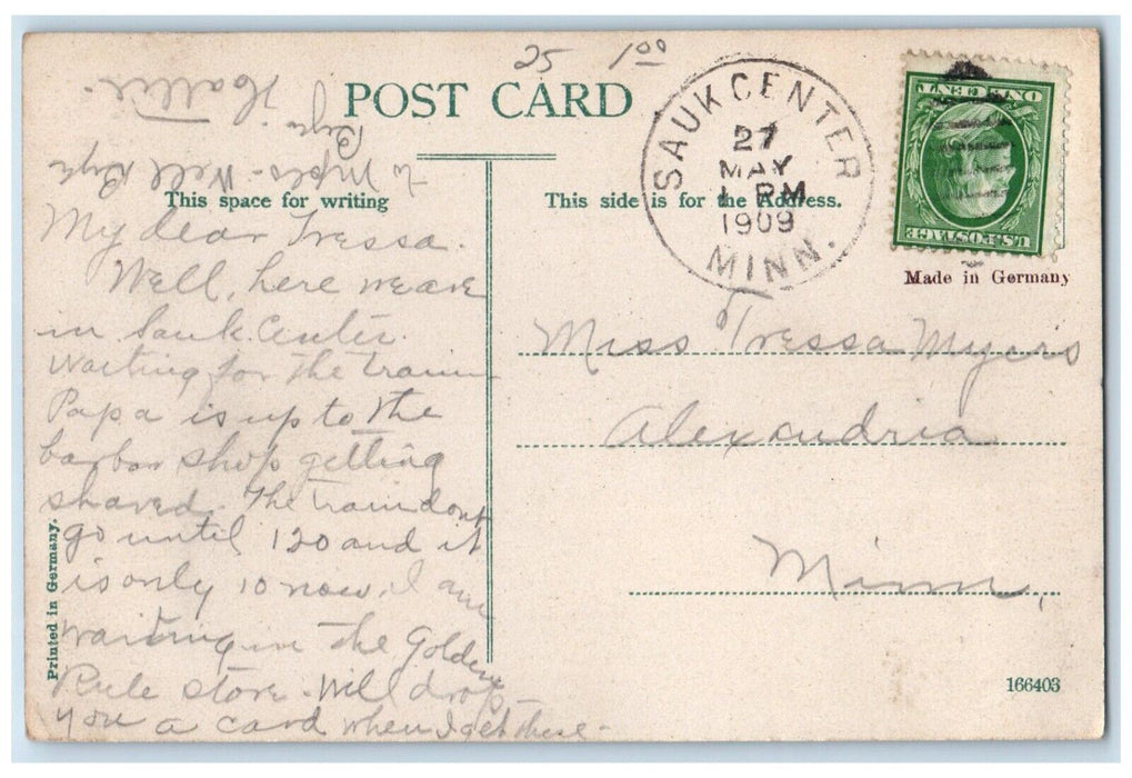 1909 Aerial View City Park Trees Lake Bicycle Sauk Centre Minnesota MN Postcard
