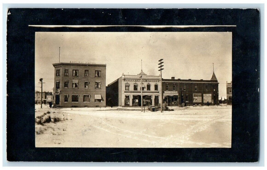 c1907 Adelphi Hotel Department Store Snow Lacombe Alberta RPPC Photo Postcard