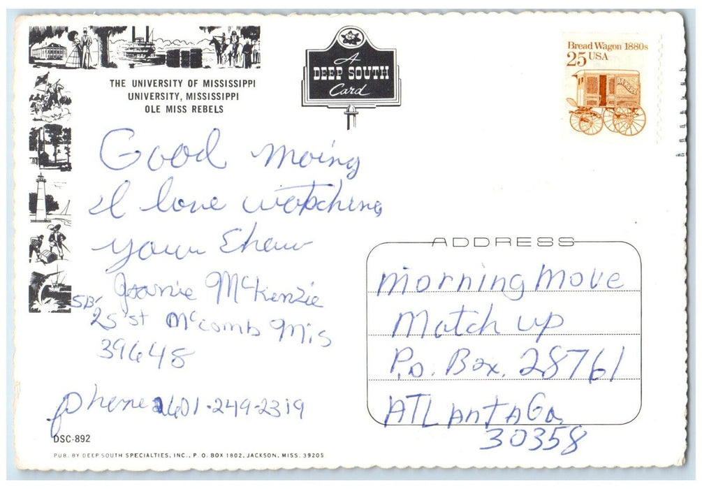 c1960 University Mississippi Ole Miss Rebels Mississippi MS Deep South Postcard
