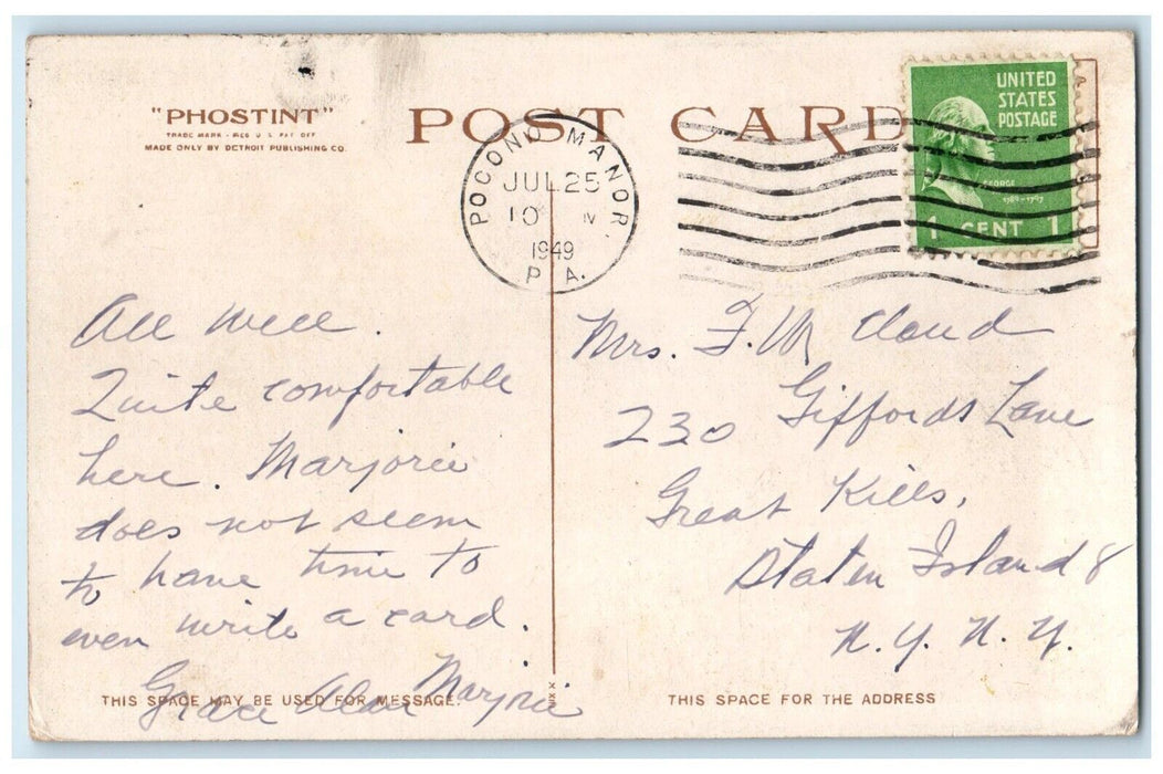 1949 The Acorn Exterior House Trees Pocono Manor Pennsylvania Phostint Postcard