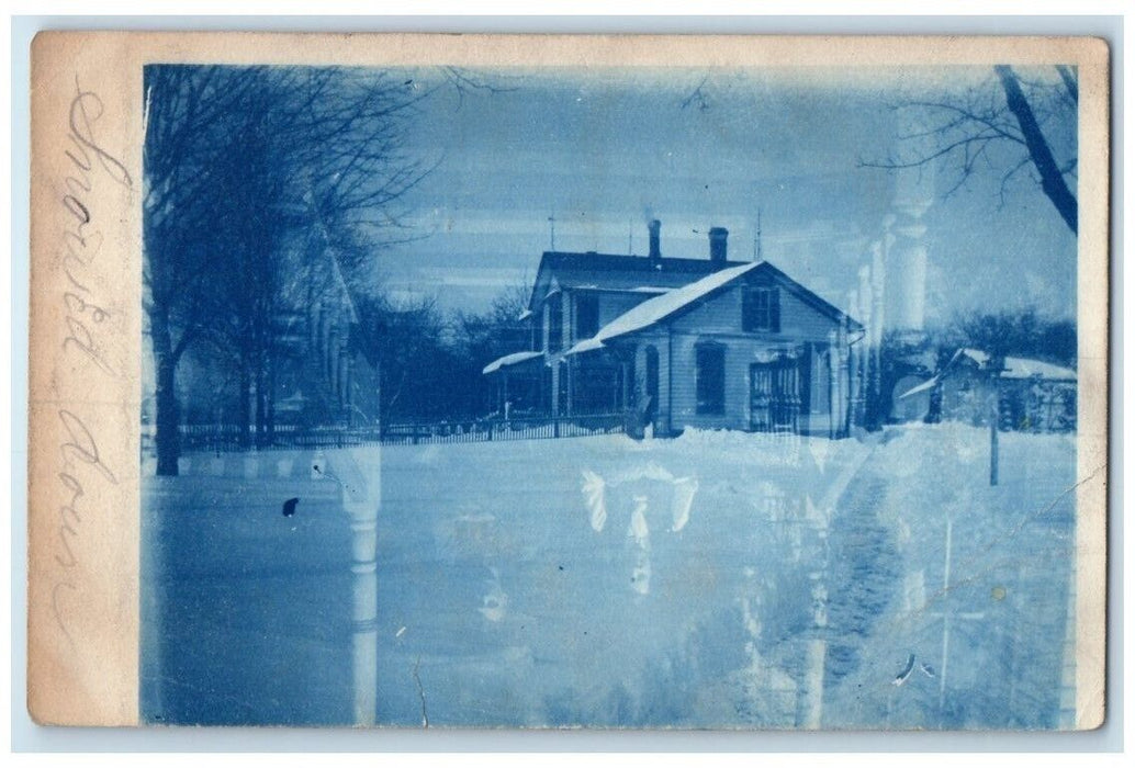 1910 Home Residence Double Exposure Cyanotype Creston OH RPPC Photo Postcard