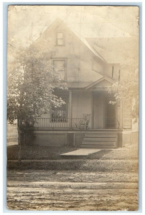 1911 Home Residence Front Porch Rocking Chair View Canton OH RPPC Photo Postcard
