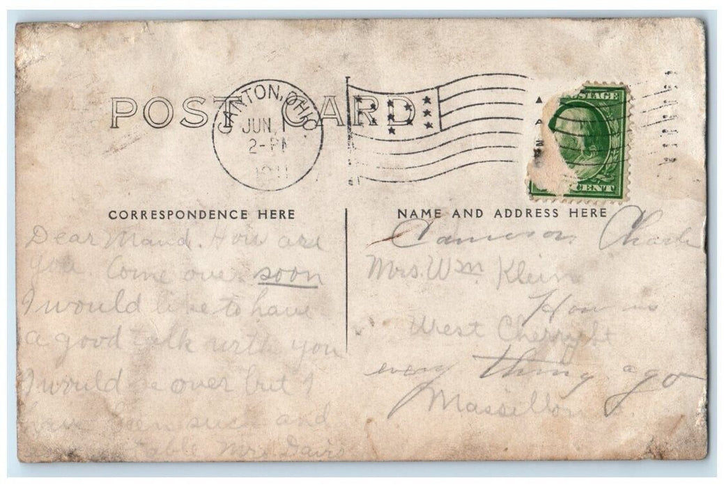 1911 Home Residence Front Porch Rocking Chair View Canton OH RPPC Photo Postcard