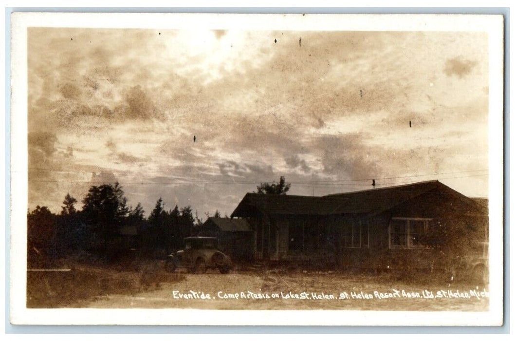 c1920's Eventide Camp Artesia Lake St. Helen Michigan MI RPPC Photo Postcard