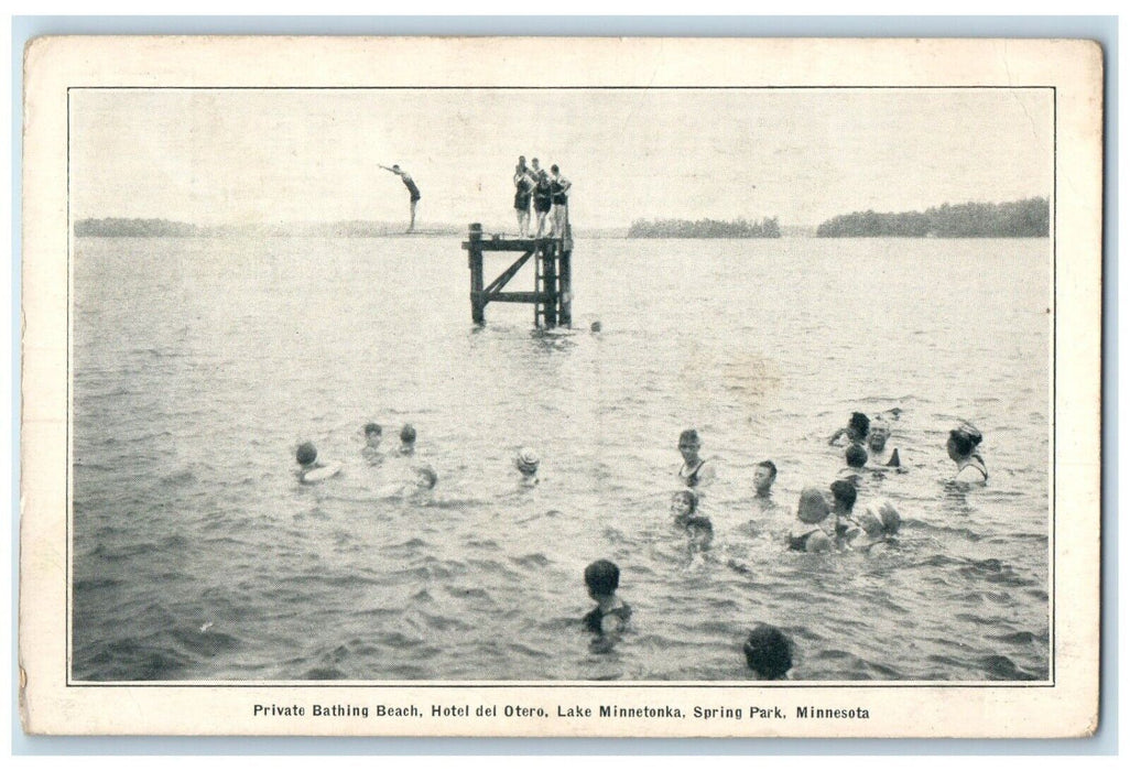 c1920 Private Bathing Beach Hotel Del Otero Lake Minnetonka Minnesota Postcard
