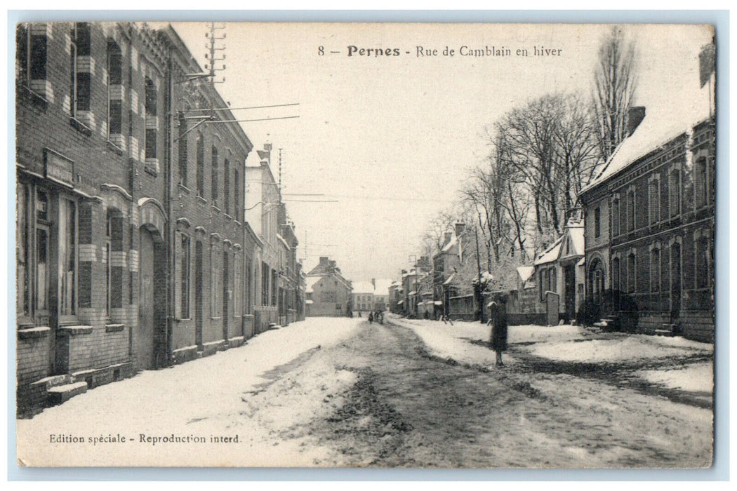 c1910 Camblain Street In Winter Pernes France Antique Unposted Postcard