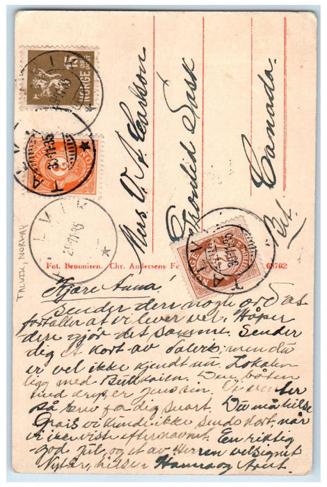 1935 View of Mountain River Steamboat Talvik Norway Unposted Postcard