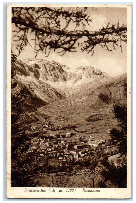 c1930's Panoramic View Mountains Houses in Bardonecchia Italy Postcard