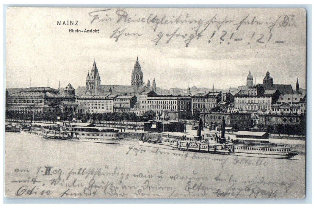 c1910 Mainz Rhein-Ansicht Rhine River Germany Antique Posted Postcard