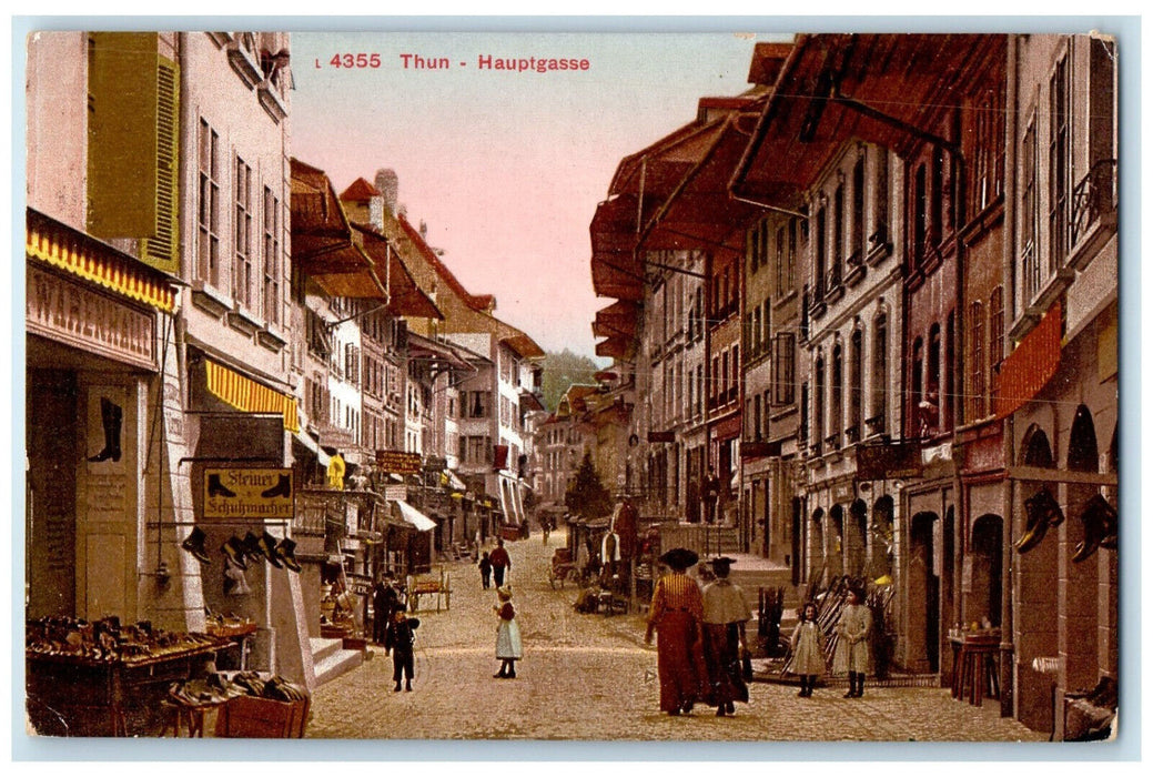 c1910 Thun Main Street Bernese Oberland Switzerland Unposted Postcard