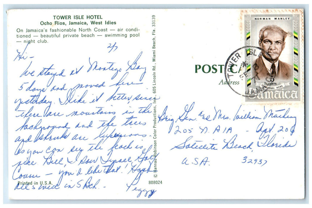 1971 Tower Isle Hotel Ocho Rios Jamaica West Indies Vintage Postcard