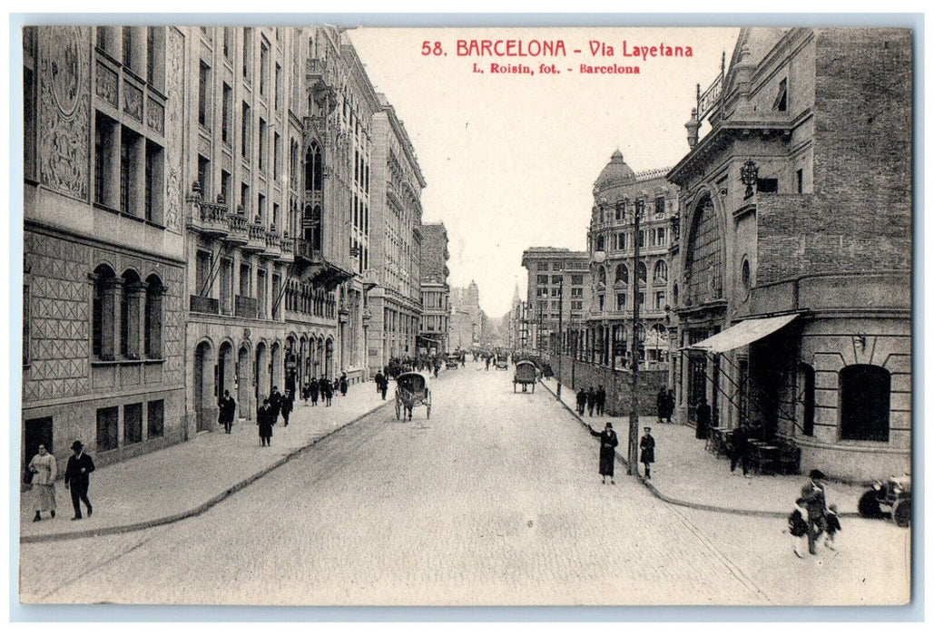 c1910 Scene at Via Layetana Barcelona Spain Antique Unposted Postcard