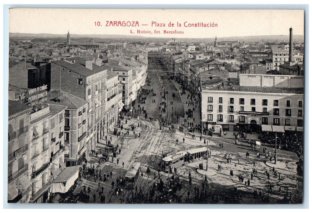 c1910 Aerial View Constitution Plaza Zaragoza Spain Antique Unposted Postcard