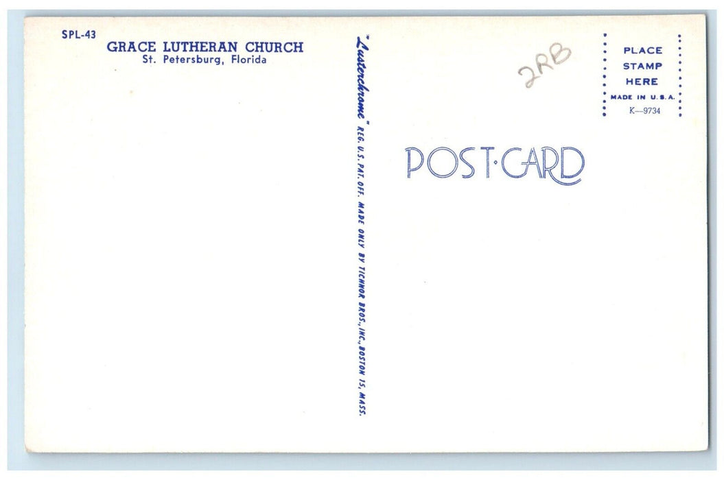 1960 Exterior View Grace Lutheran Church St Petersburg Florida Unposted Postcard