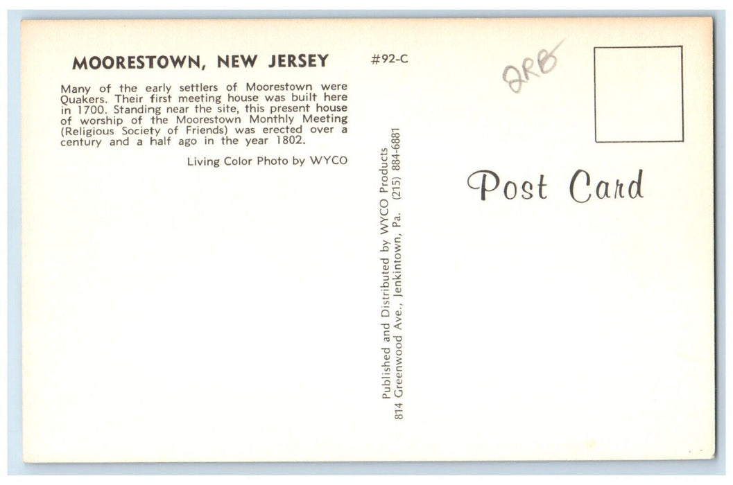 c1960 Exterior Friends Meeting House Moorestown New Jersey NJ Unposted Postcard