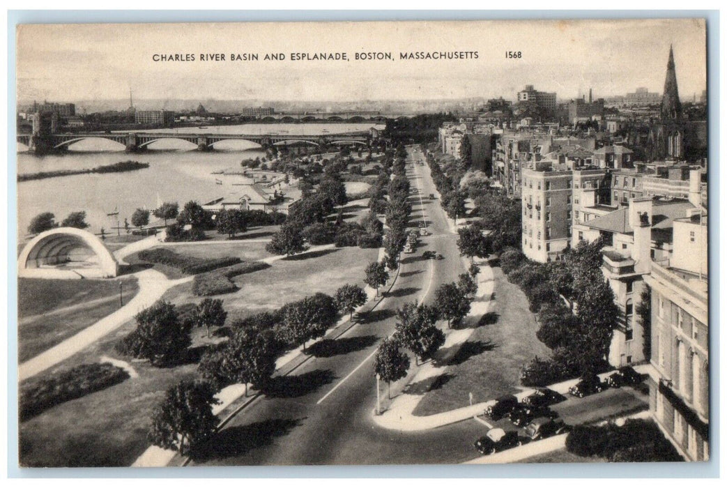 1942 Charles River Basin Esplanade Exterior Road Boston Massachusetts Postcard