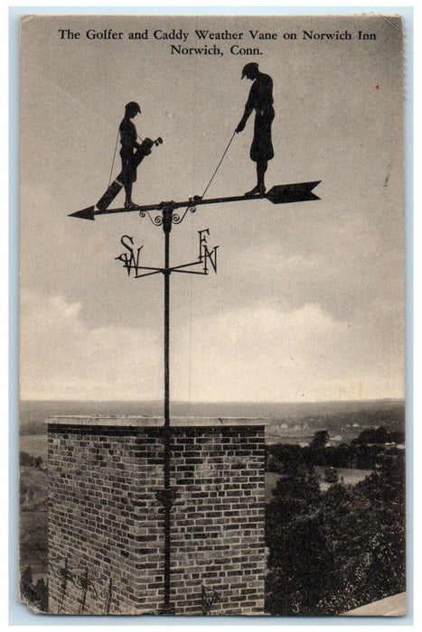 1937 Golfer Caddy Weather Vane Norwich Inn Exterior Norwich Connecticut Postcard