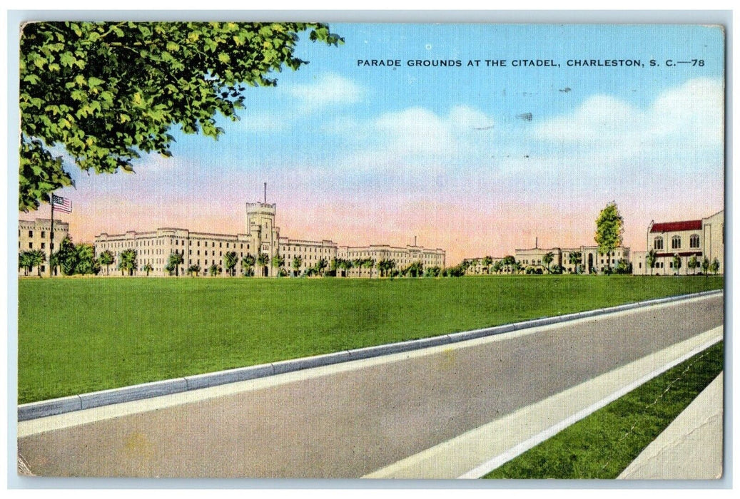 1941 Parade Grounds Citadel Charleston South Carolina Vintage Antique Postcard