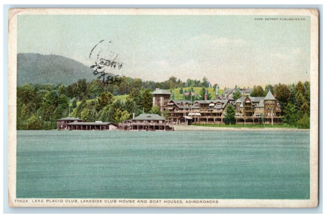 1915 Lake Placid Club Lakeside Club House Boat Houses Adirondacks NY Postcard