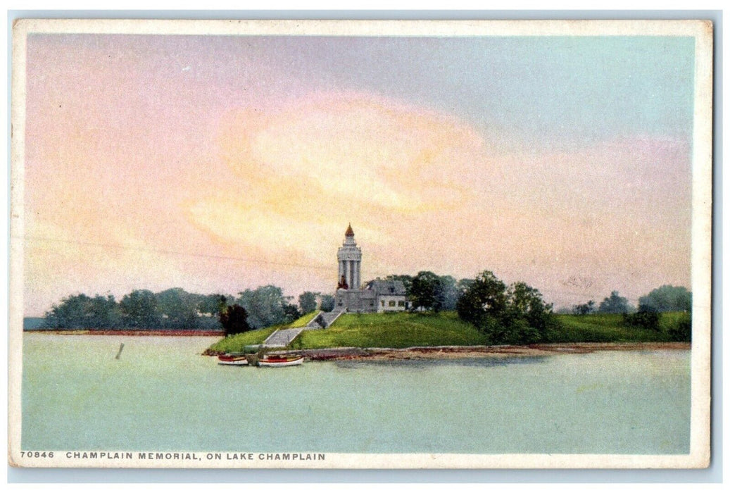 1920 Champlain Memorial Lake Champlain Vermont Phostint Vintage Antique Postcard