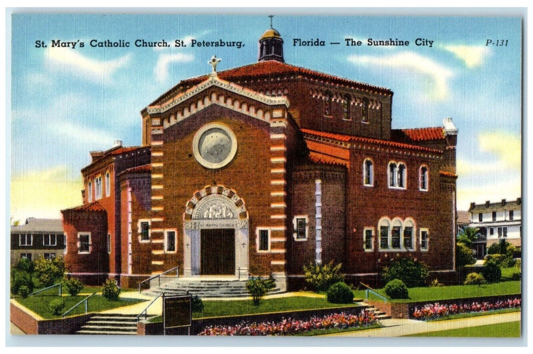 c1940 Front View St Mary Catholic Church St Petersburg Florida Unposted Postcard