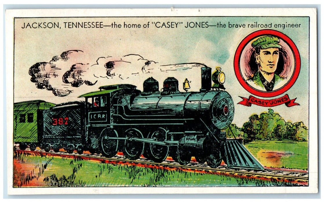 c1940 Casey Jones Brave Railroad Engineer Jackson Tennessee TN Vintage Postcard