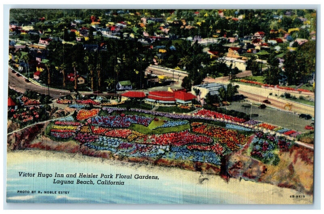 1940 Victor Hugo Inn Heisler Park Floral Garden Laguna Beach California Postcard