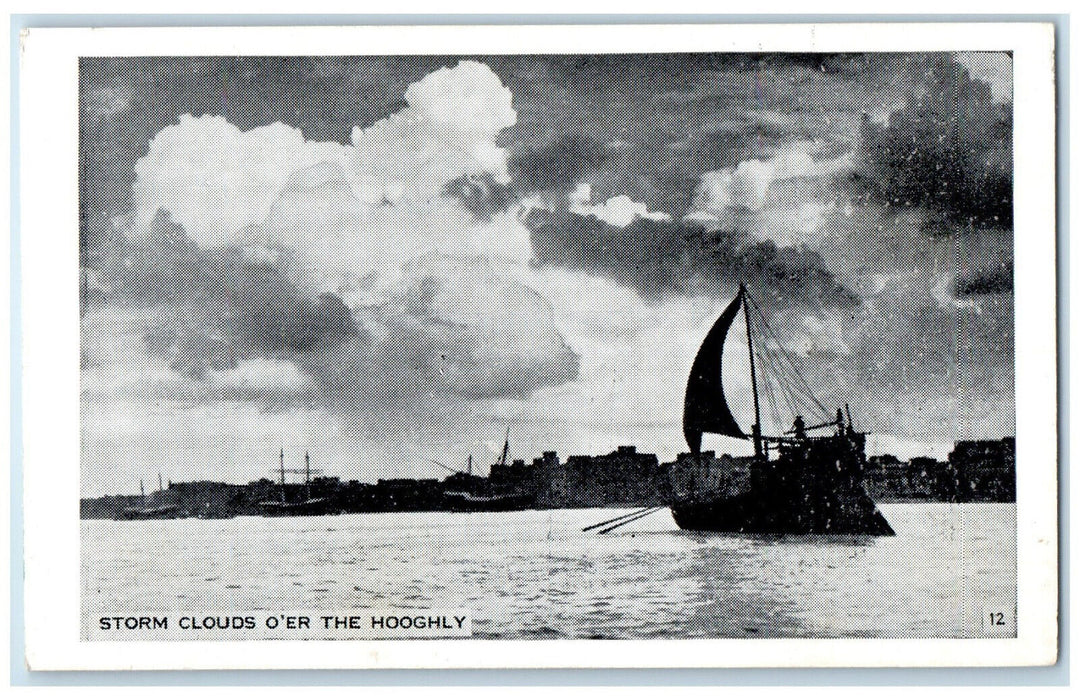 c1950's Storm Clouds O'er The Hooghly River in West Bengal India Postcard