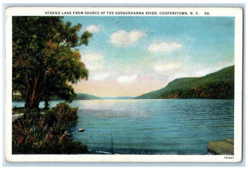 1929 Otsego Lake Source Susquehanna River Cooperstown New York Vintage Postcard