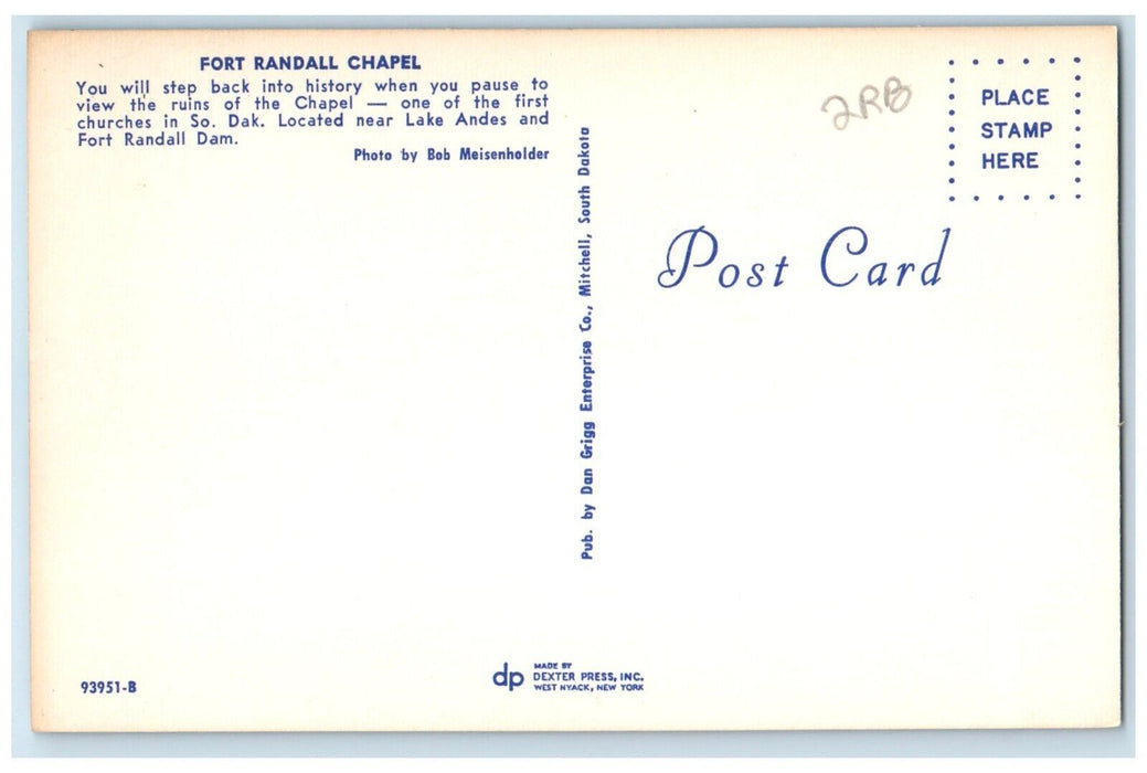 1960 Exterior View Fort Randall Chapel Fort Randall Dam South Dakota SD Postcard