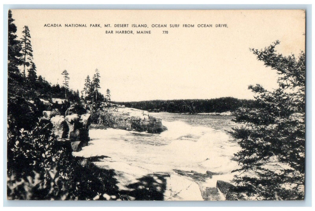 c1940 Acadia National Park Mt. Desert Island Ocean Ocean Drive Maine ME Postcard