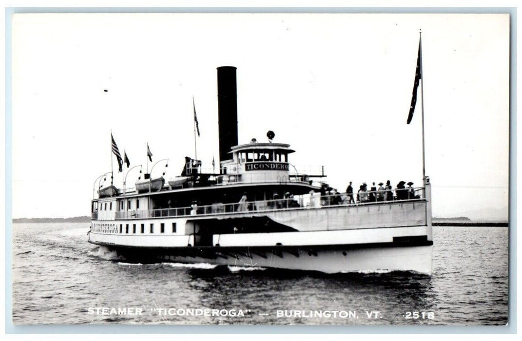 c1940's Steamer Ship Ticonderoga Burlington Vermont VT RPPC Photo Postcard