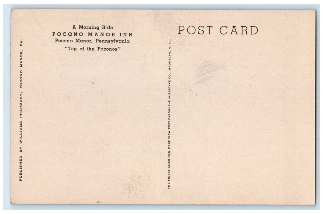 c1940 Morning Ride Pocono Manor Inn Horse Pocono Manor Pennsylvania PA Postcard