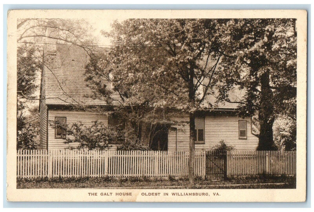1939 Exterior View Galt House Building Oldest Williamsburg Virginia VA Postcard
