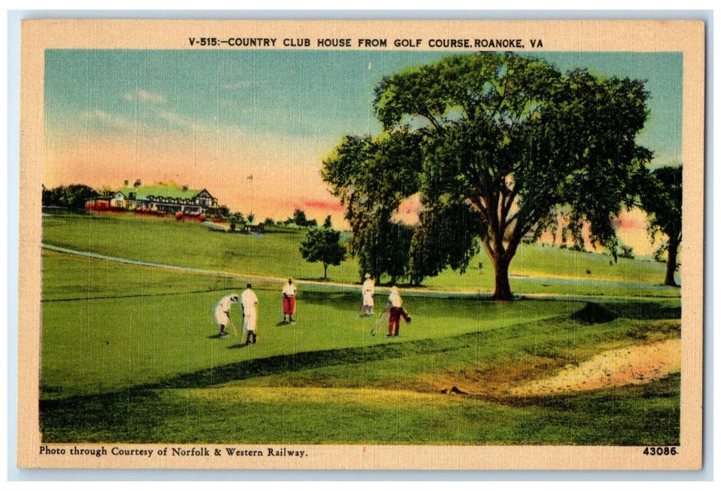 1940 Playing Country Club House Golf Course Roanoke Virginia VA Vintage Postcard