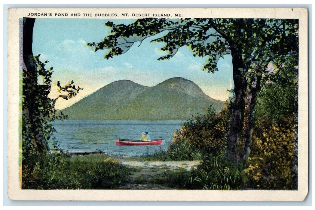 c1920 Canoeing Jordan Pond Bubbles Mt Dessert Island Maine ME Unposted Postcard