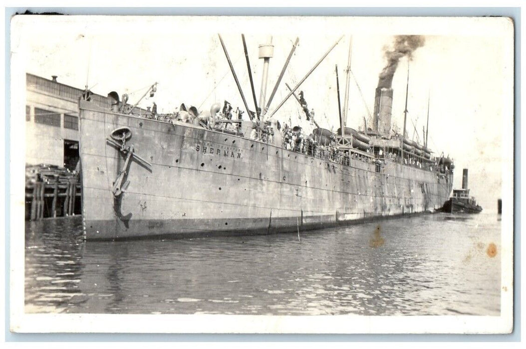 c1918 US Army SS Sherman Troops Transport Ship Boat View RPPC Photo Postcard