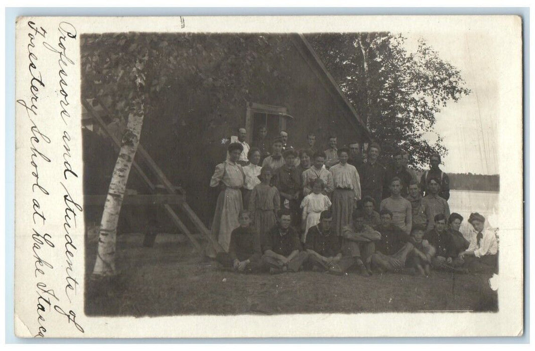 1909 Forestry School Students Professor Lake Itasca MN RPPC Photo Postcard