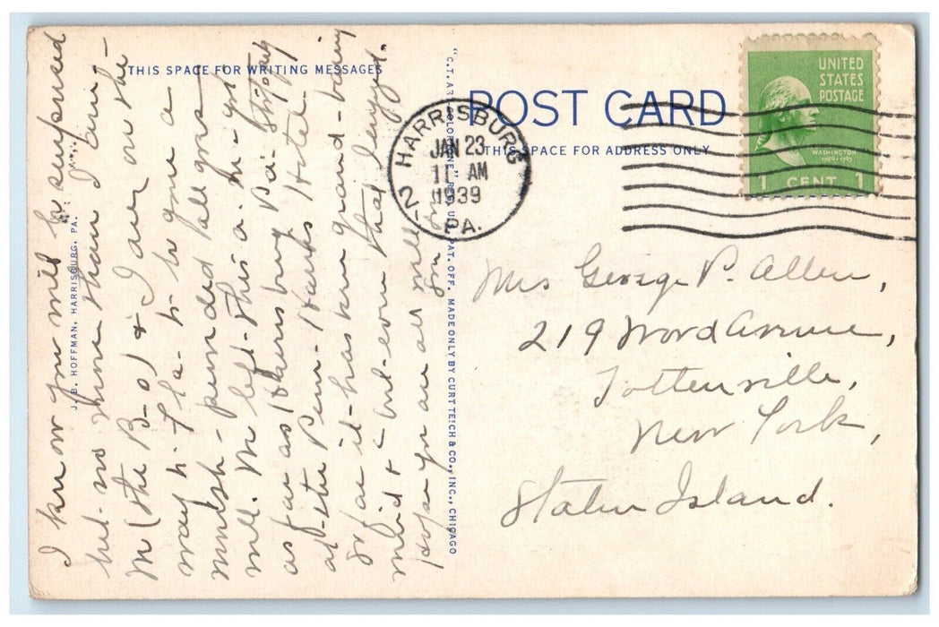 1939 Aerial View State Street Building Capitol Harrisburg Pennsylvania Postcard