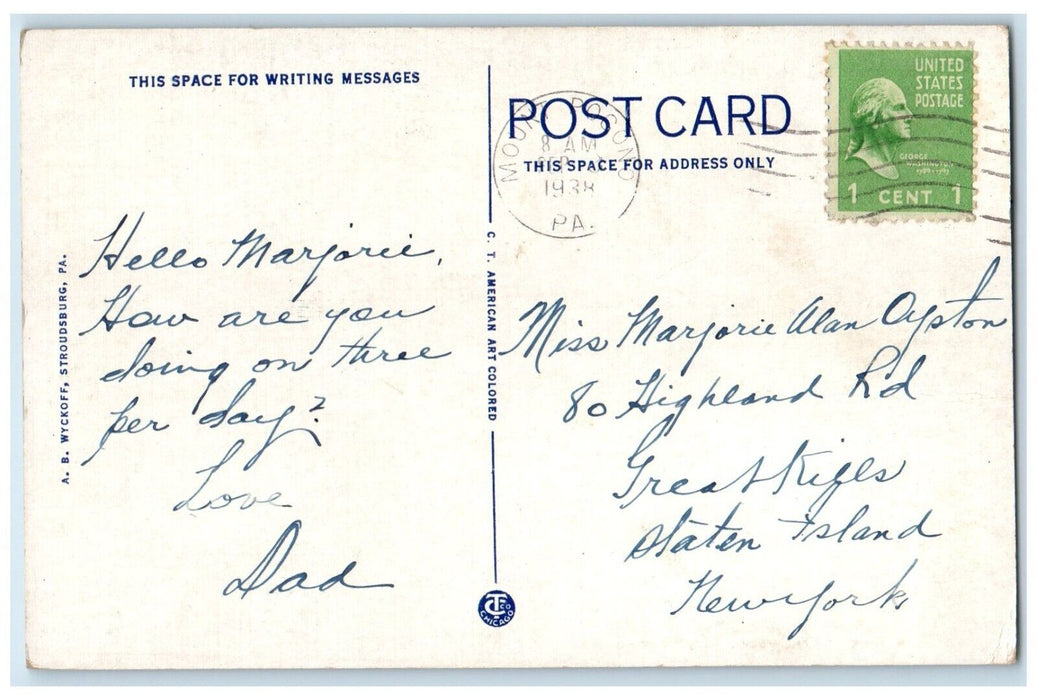 1938 Scene River Tree Ontwood Mt Pocono Pennsylvania PA Vintage Antique Postcard