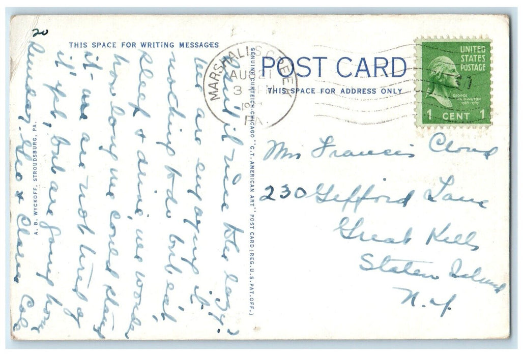1947 Looking Down Stream Falls Entrance Winona Falls Pennsylvania PA Postcard