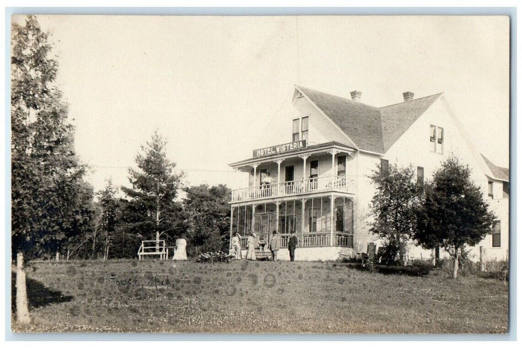 c1910's Hotel Wisteria Building View Fouch Michigan MI  RPPC Photo Postcard