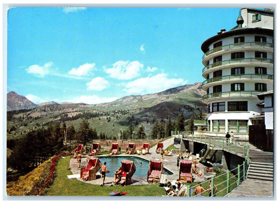 1966 Sestriere Large Swimming Pool of Principi Di Piemonte Hotel Italy Postcard