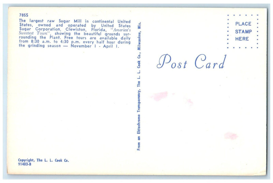 c1960 Sugar Mill Continental United States Clewiston Florida FL Vintage Postcard