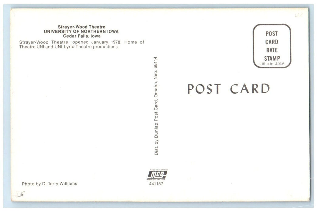 c1960 Strayer-Wood Theatre Northern Iowa Exterior Cedar Falls Iowa IA Postcard