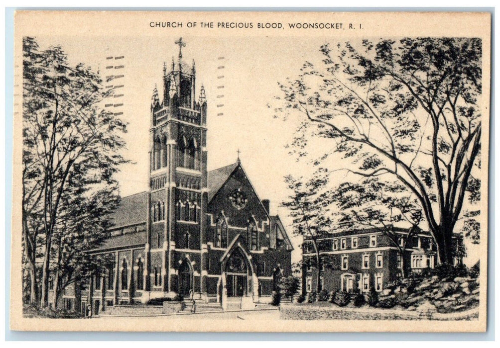 1957 Church Precious Blood Chapel Exterior Woonsocket Rhode Island RI Postcard