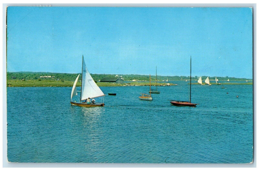 1958 Sailboat Sailing Southern Narragansett Rhode Island Waters Vintage Postcard