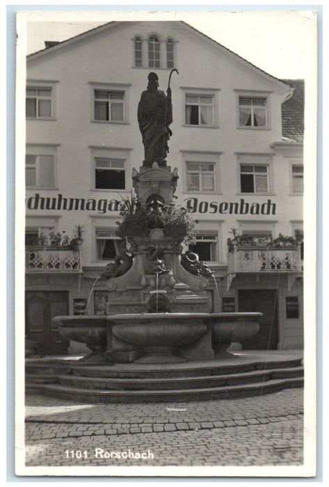 1931 Rorschach Fountain Store Sections Bodensee Germany RPPC Photo Postcard